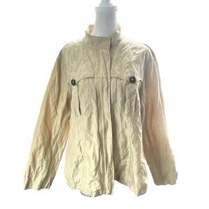 CHICO'S Women Crinkle Jacket Silk Blend Zip Snap Front Long Sleeve Sz 2/L Gold